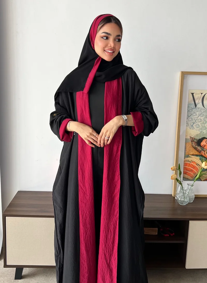 عبايات لوسين عبايه دبل فيس نص بشت  برغندي واسود